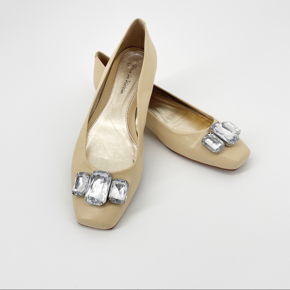 Pour La Victoire Nude Ballet Flats With Jewel Embellishments at Toe